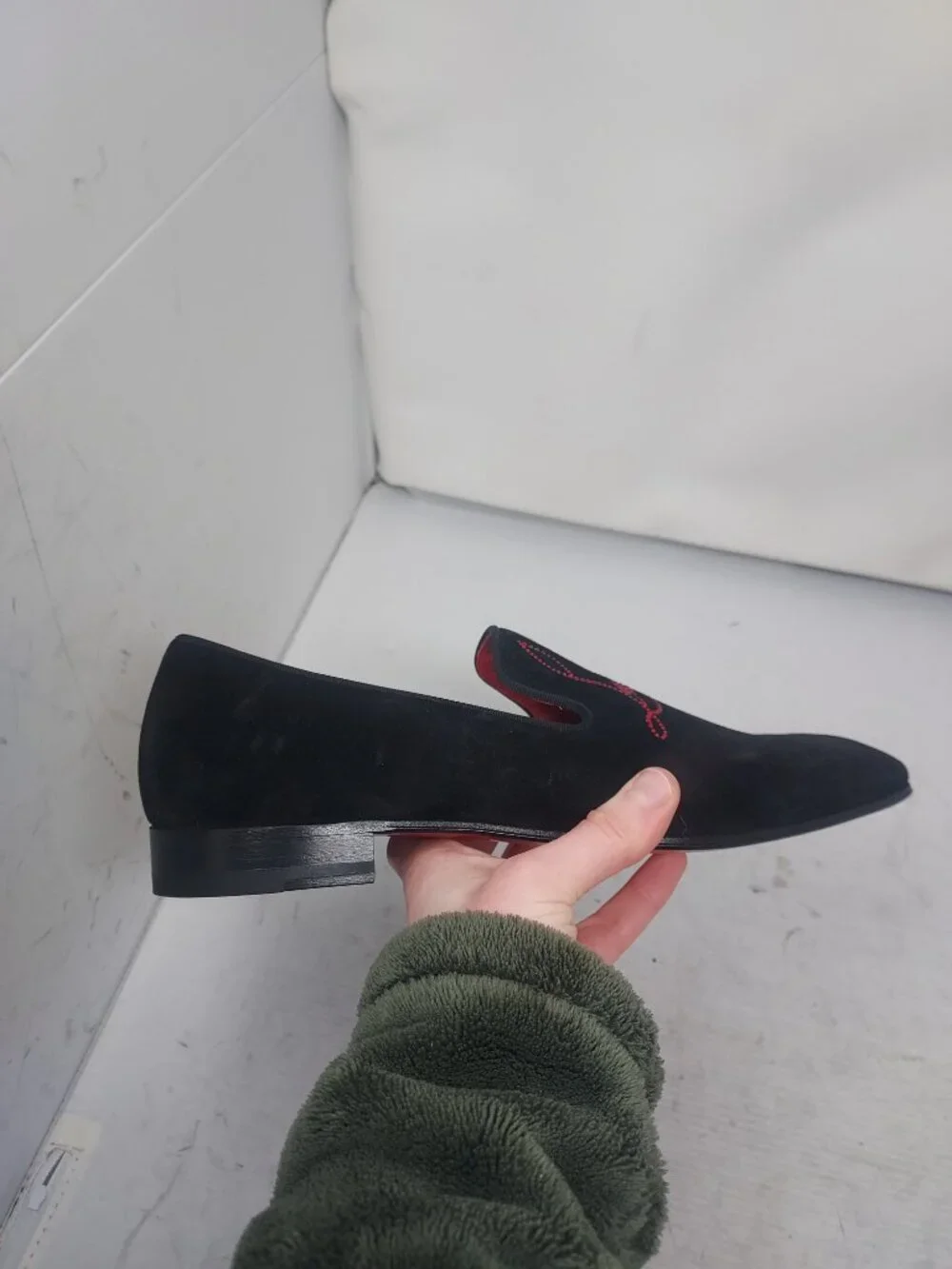 CHRISTIAN LOUBOUTIN MENS Black Dandelion Strass Suede Logo Loafer
